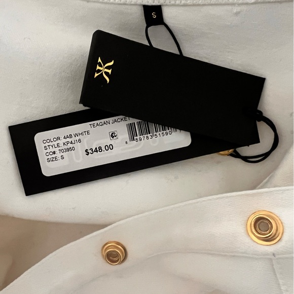 NWT $348 Kobi Halperin Teagan Denim White Jacket Size S Cropped Brooch - Picture 12 of 13